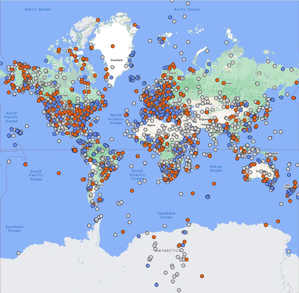 Map of the world showing projects on every continent.