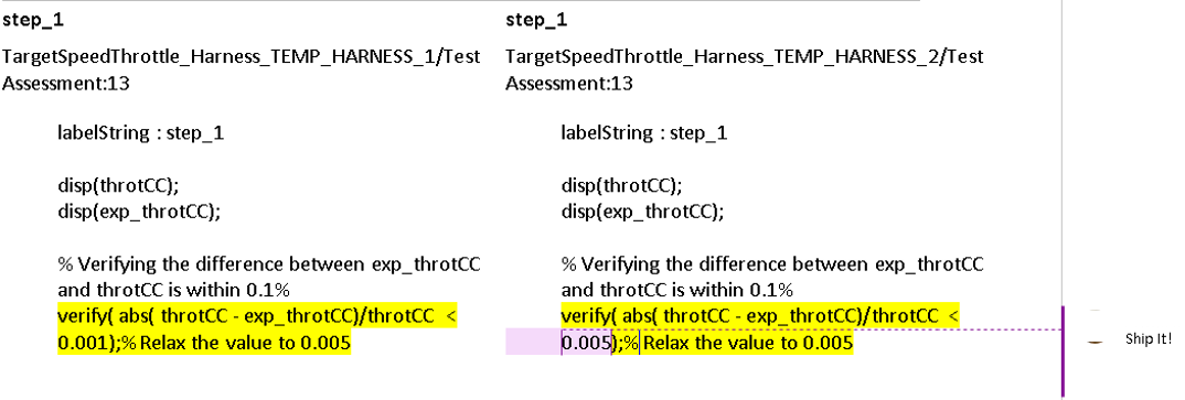 An example code review showing the change to the tolerance value and a review comment.