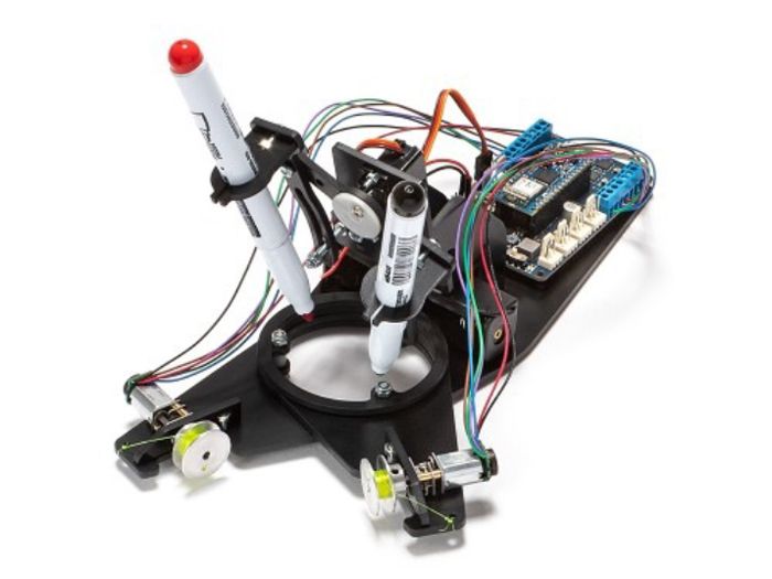 Figure 2. A drawing robot, one of the three projects that can be built with the Arduino Engineering Kit.