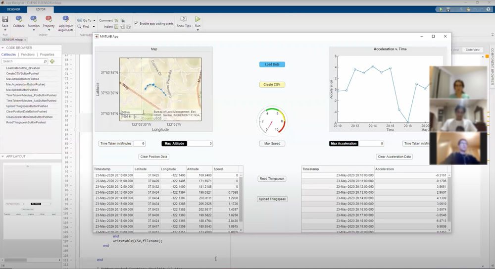 Figure 3. A student-created MATLAB app that captures and tracks GPS sensor data. 