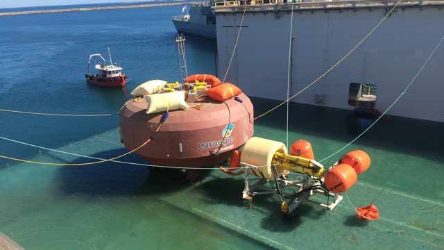 A CETO unit ready for deployment in the wave farm. A CETO unit ready for deployment in the wave farm.