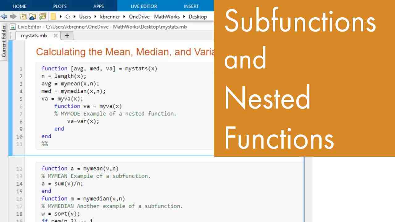 Using Subfunctions And Nested Functions Video Matlab