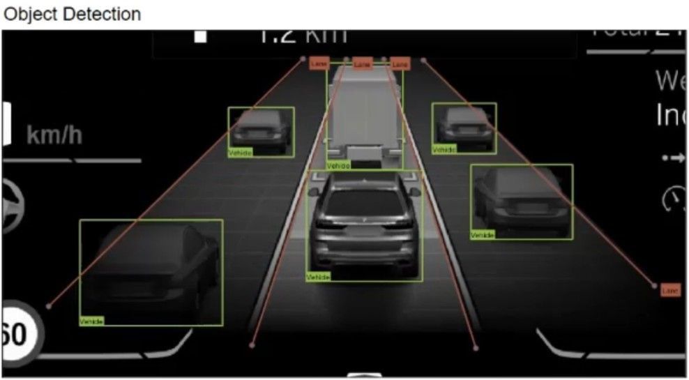 Ein Screenshot aus B M W Assisted Driver View zur Demonstration der Objekterkennung.