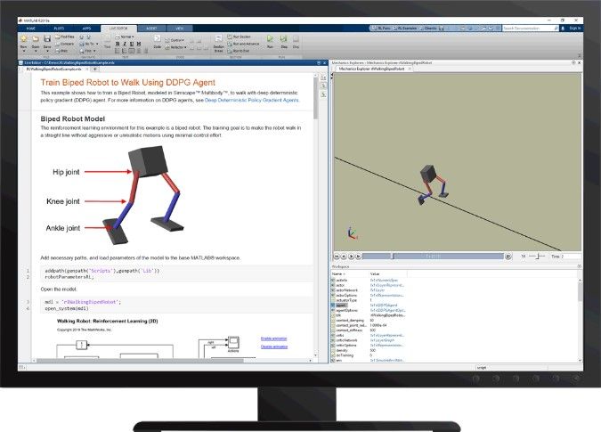 Verwendung von MATLAB und der Reinforcement Learning Toolbox, um einem zweibeinigen Roboter das Gehen beizubringen.