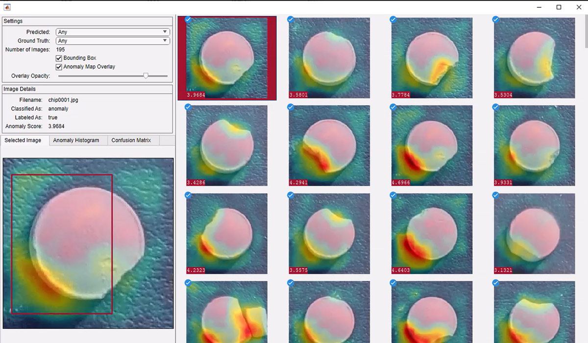 Screenshot der Funktion viewAnomalyDetectionResults, die das Verständnis und die Verwendung von KI-Modellen bei der Sichtprüfung erleichtert.