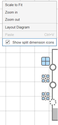 Diagram context menu and one of the pipeline blocks showing split dimension icons for each input port