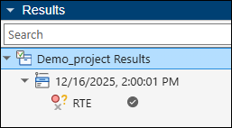Results pane with a node titled Demo_project Results and a subnode titled RTE