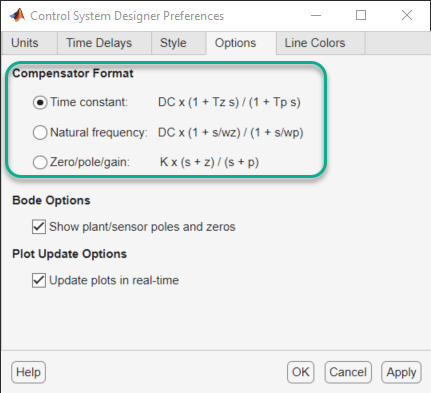 compensator edit dynamics mathworks zeros poles select