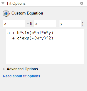 Default custom equation for a surface fit