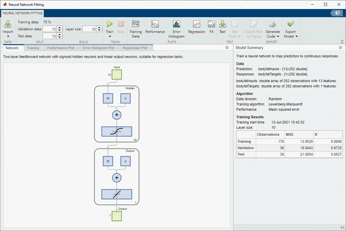 Neural Net Fitting app