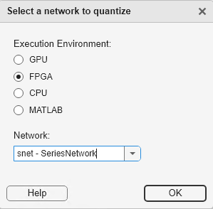 Select an execution environment and network to quantize.