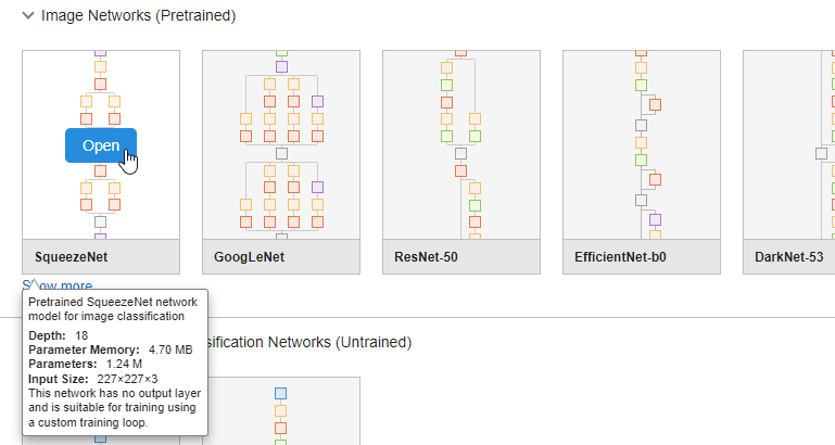 Vorbereiten des Netzes auf Transfer Learning mithilfe von Deep Network Designer
