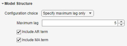 Options for the specify maximum lag in the model configuration choice