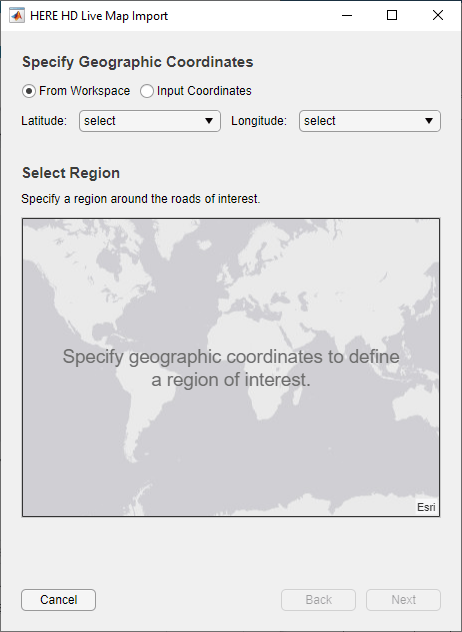 HERE HD Live Map Import dialog box