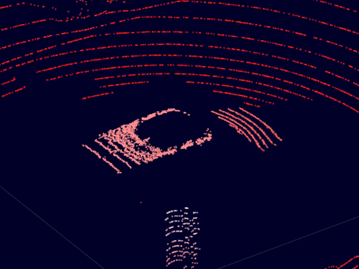 Close-up of car in point cloud