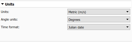 Spacecraft Dynamics Units tab