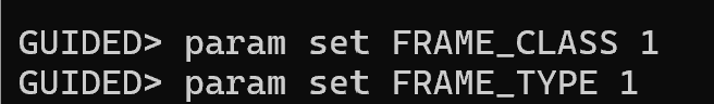 MAVProxy command widow with FRAME_CLASS and FRAME_TYPE commands.