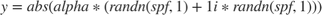 $$y = abs(alpha*(randn(spf,1)+1i*randn(spf,1)))$$