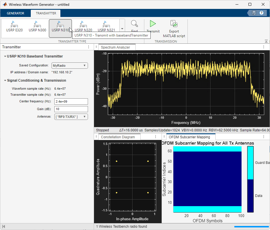 Configure transmitter in Wireless Waveform Generator app
