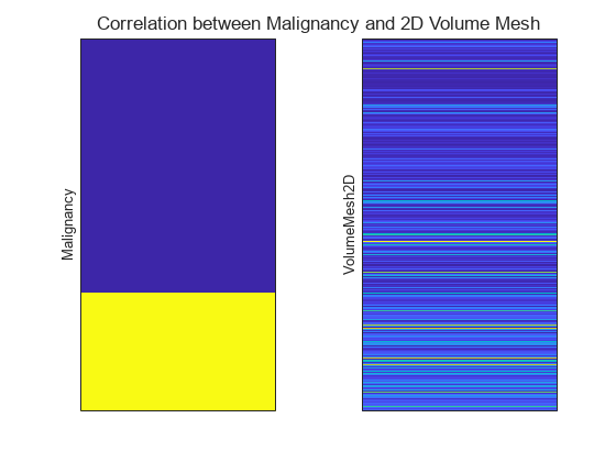 Figure contains 2 axes objects. Axes object 1 with ylabel Malignancy contains an object of type image. Axes object 2 with ylabel VolumeMesh2D contains an object of type image.