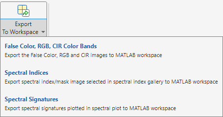 Hyperspectral Viewer Export to Workspace Options