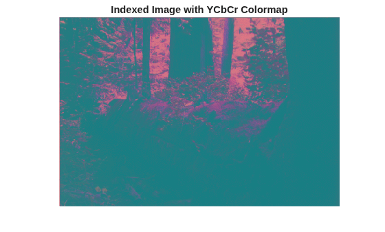 Figure contains an axes object. The hidden axes object with title Indexed Image with YCbCr Colormap contains an object of type image.