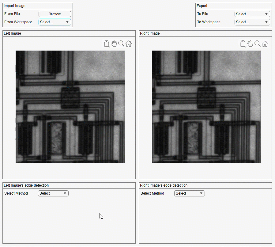 Compare edge detection methods in the app.