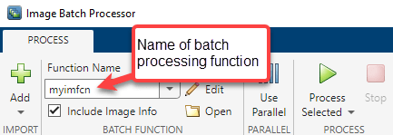 App toolstrip showing the name of the newly saved function in the Function Name box