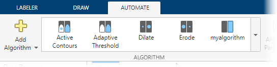 The myalgorithm icon is visible in the Automate tab toolstrip