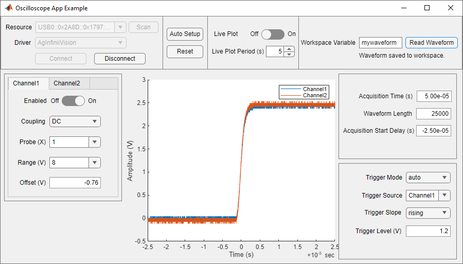 Create App for Acquiring Waveform Data from Oscilloscope