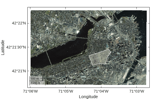Figure contains an axes object with type geoaxes. The geoaxes object contains 2 objects of type rasterimage, polygon.