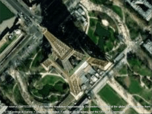 Satellite imagery of the Eiffel Tower