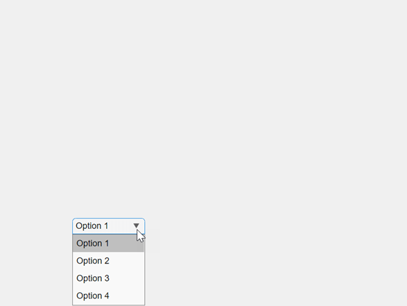 UI figure with a drop-down component. The drop-down has four options, labeled "Option 1" through "Option 4".