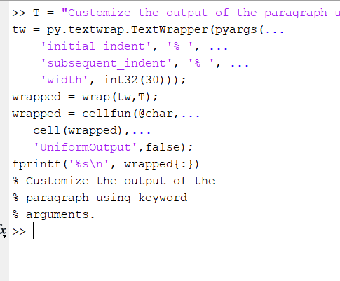 Call Python Function in MATLAB to Wrap Paragraph Text