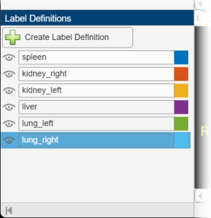 Label Definitions pane with the new lung_left and lung_right labels.
