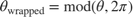 $\theta_{\mathrm{wrapped}} = \bmod(\theta, 2\pi)$