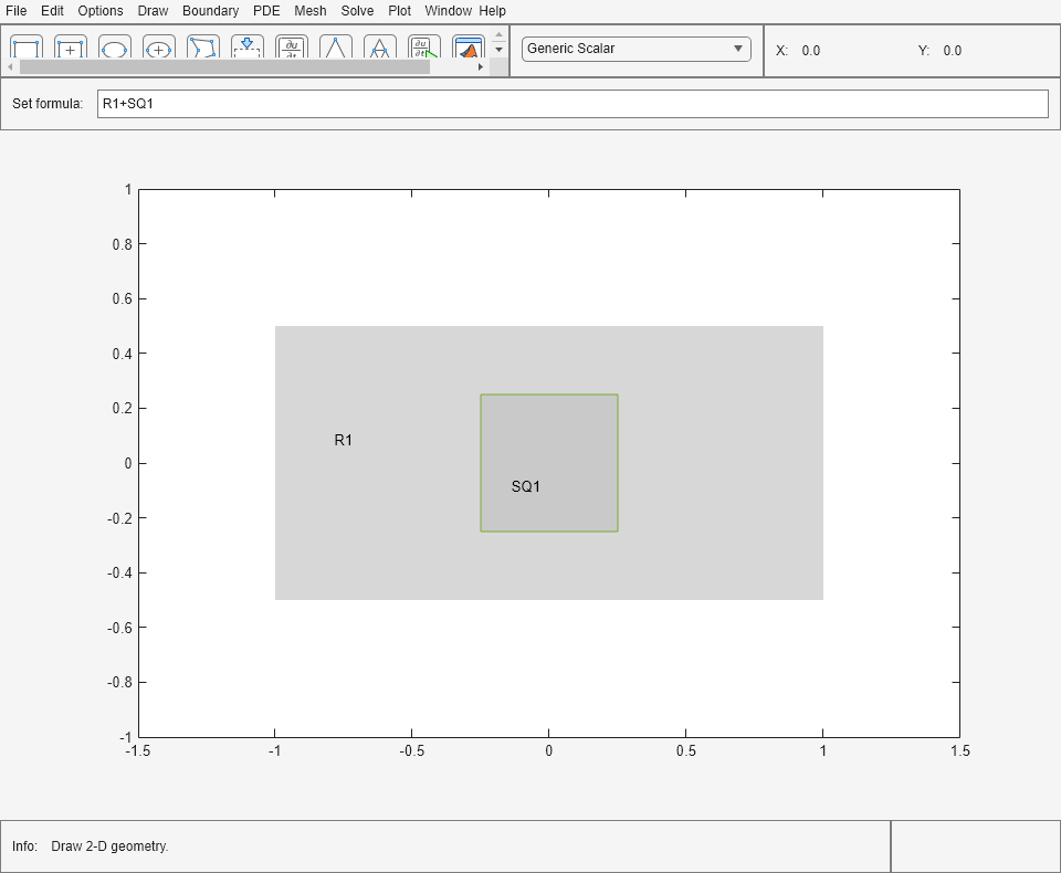 Figure PDE Modeler - [Untitled] contains objects of type uimenu, uigridlayout.