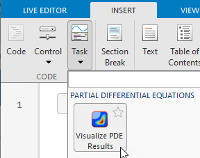 Visualize PDE Results button on the Live Editor tab