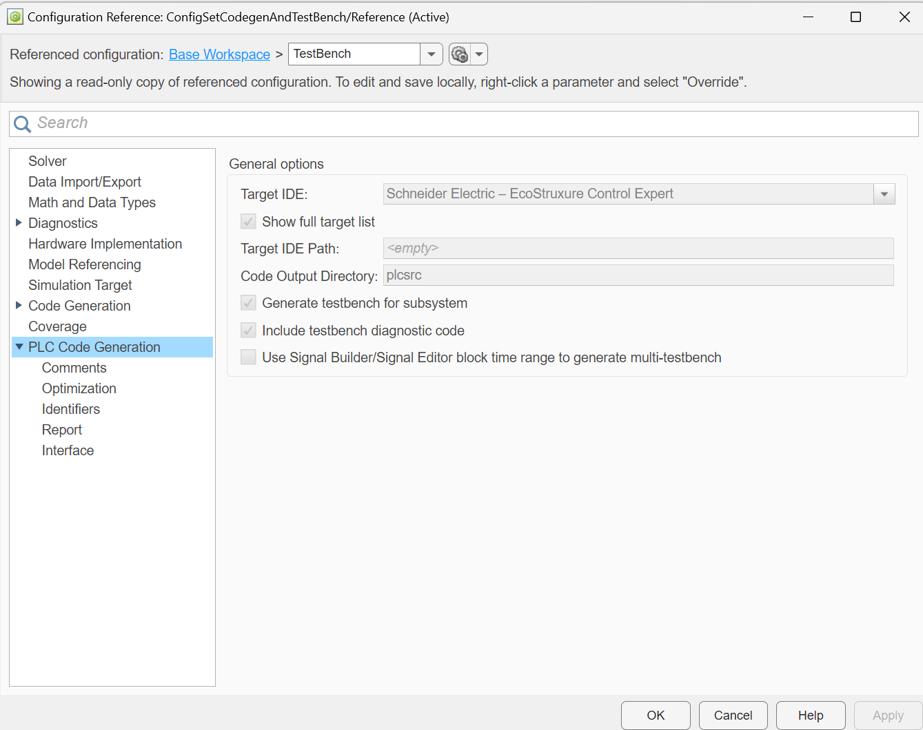 Use Configuration Reference to Select Code Generation Target and Generate Testbench Code