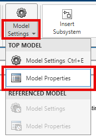 Model Properties button on Simulink toolstrip.
