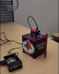 Animation of the trained policy controlling the Quanser QUBE-Servo 2 pendulum system. A Raspberry Pi board is connected to the pendulum hardware. The policy swings up the pendulum and balances it in the upright position.