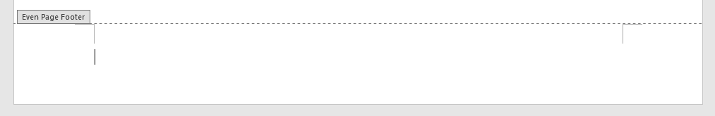 Product screenshot showing the footer area of a Word document labeled “Even Page Footer,” with the cursor positioned in the empty footer space below a dotted boundary line. Provide your feedback on BizChat