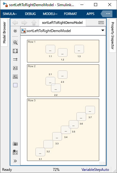 Simulink window with the sortLefttoRightDemoMdel open.