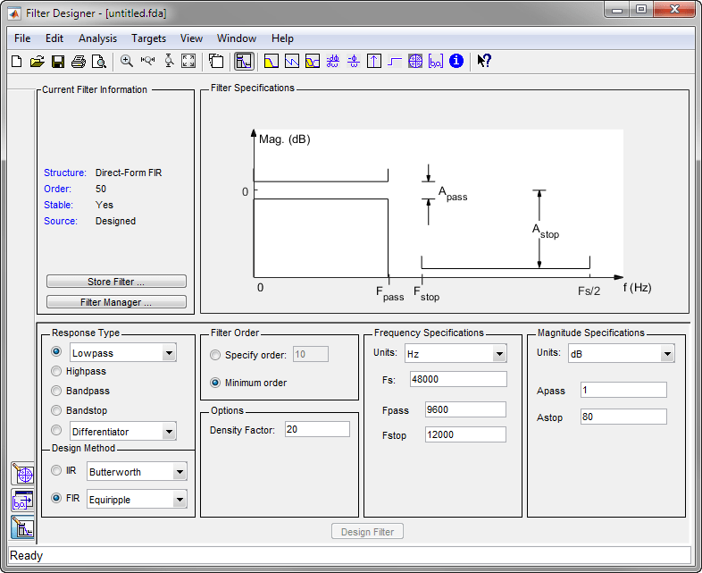 matlab using filter from filter designer