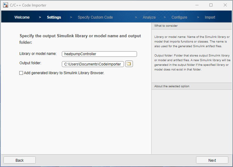 Option to specify library name and folder where the library is saved.