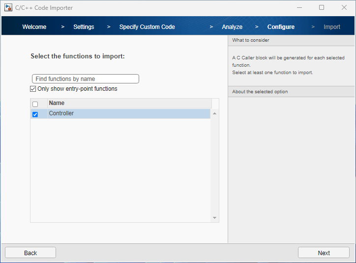 Select functions to import.