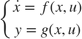 $$
\left\{ {\begin{array}{*{20}c}
 {\dot x = f(x,u)} \\
 {y = g(x,u)} \\
\end{array}} \right.
$$