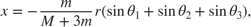 $$
x = - \frac{m}{{M + 3m}}r(\sin \theta _1 + \sin \theta _2 + \sin
\theta _3 ),
$$