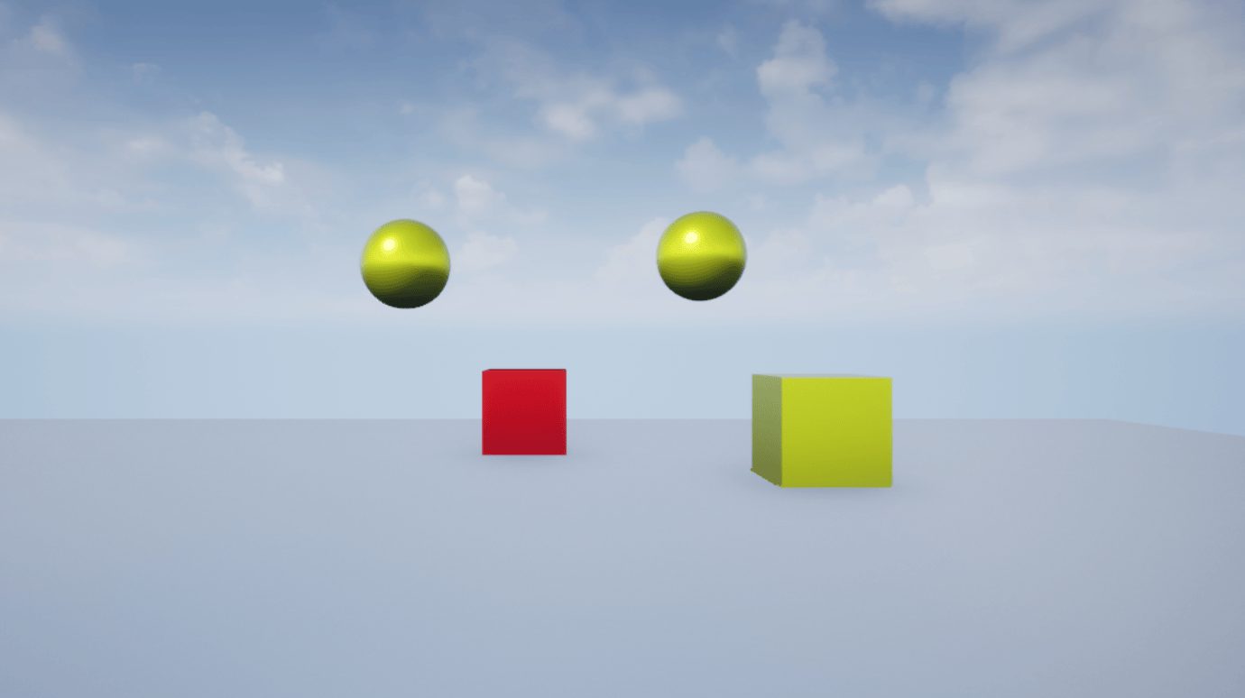 Two ball actors and two box actors in the virtual world.