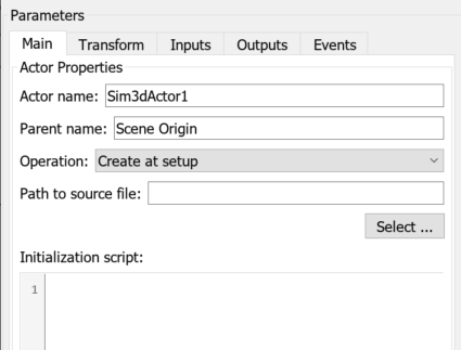 Parameters of Simulation 3D Actor block